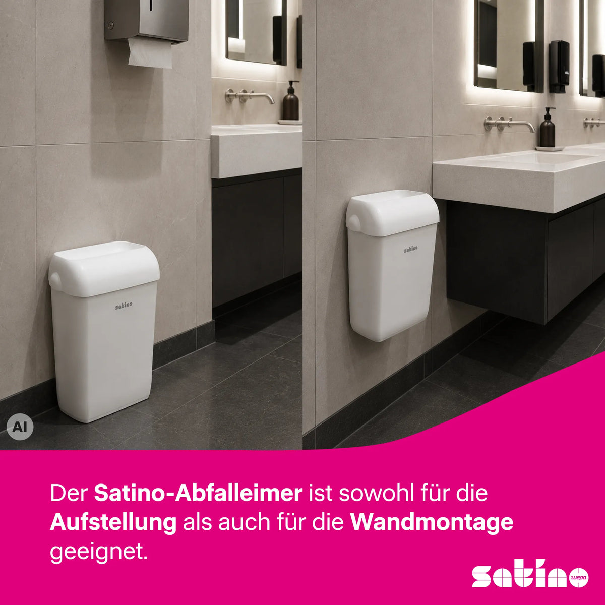 Abfalleimer 43 l – weiß – freistehend oder Wandmontage