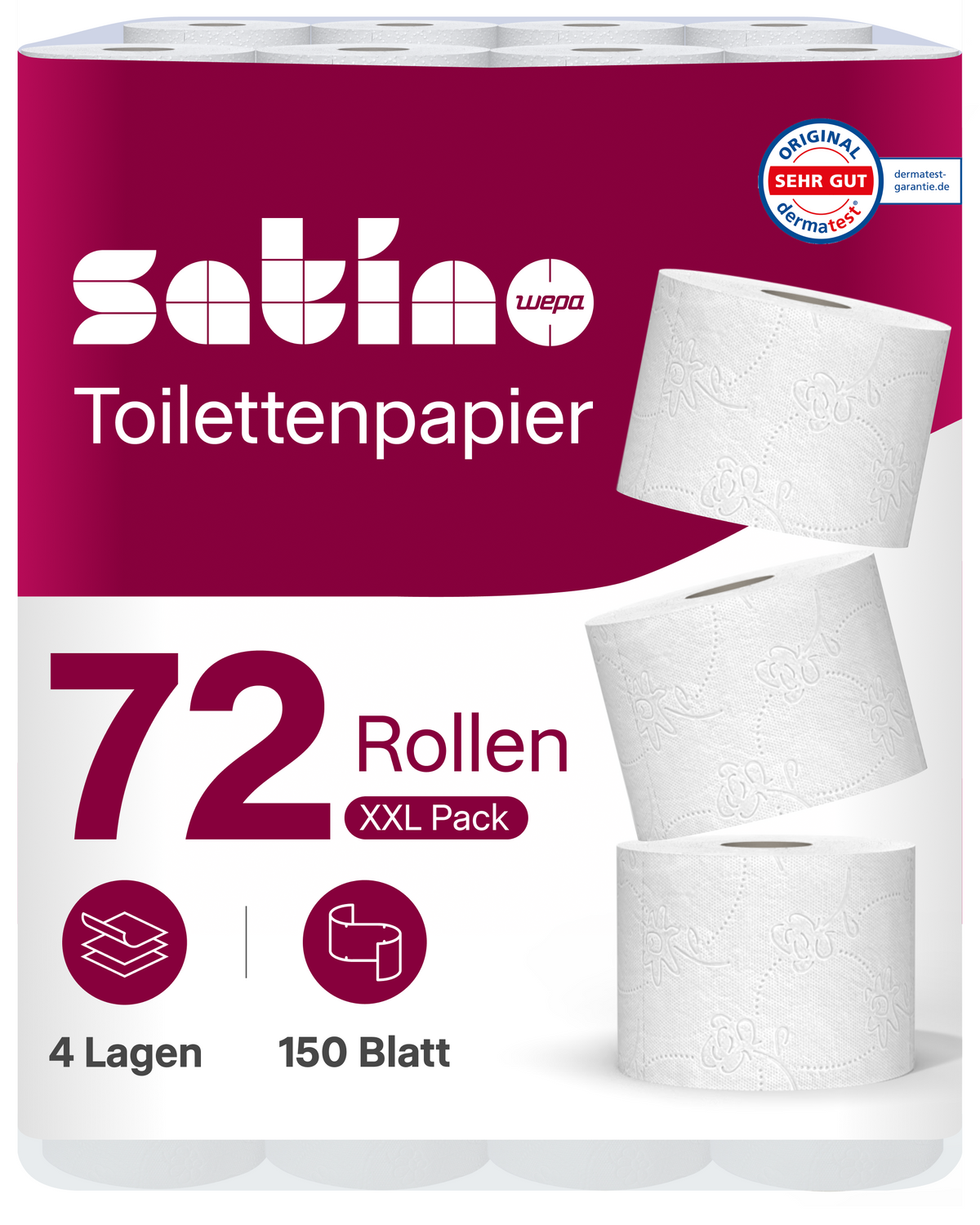 HiLine Toilettenpapier 4-lagig – 72 Rollen à 150 Blatt