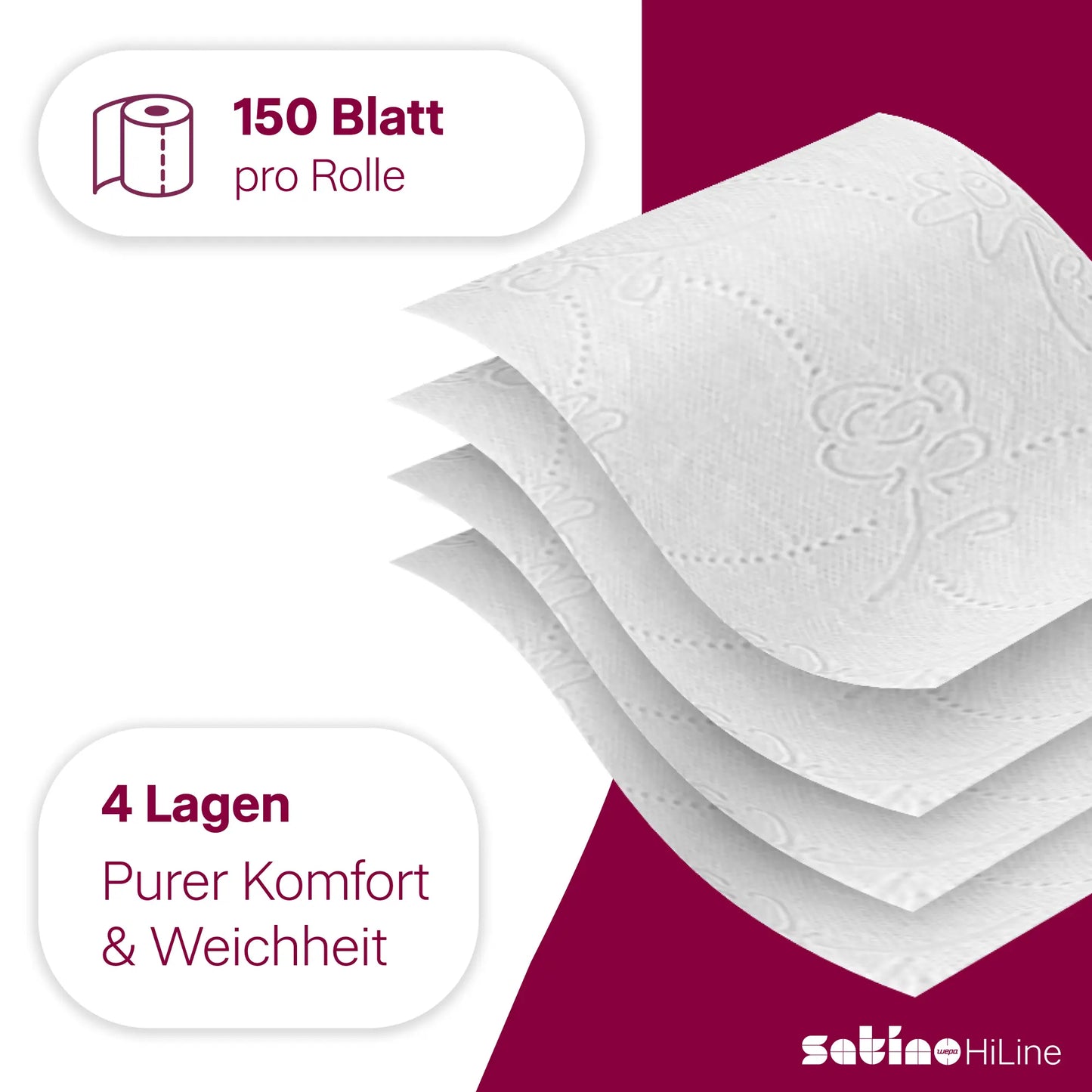 HiLine Toilettenpapier 4-lagig – 72 Rollen à 150 Blatt