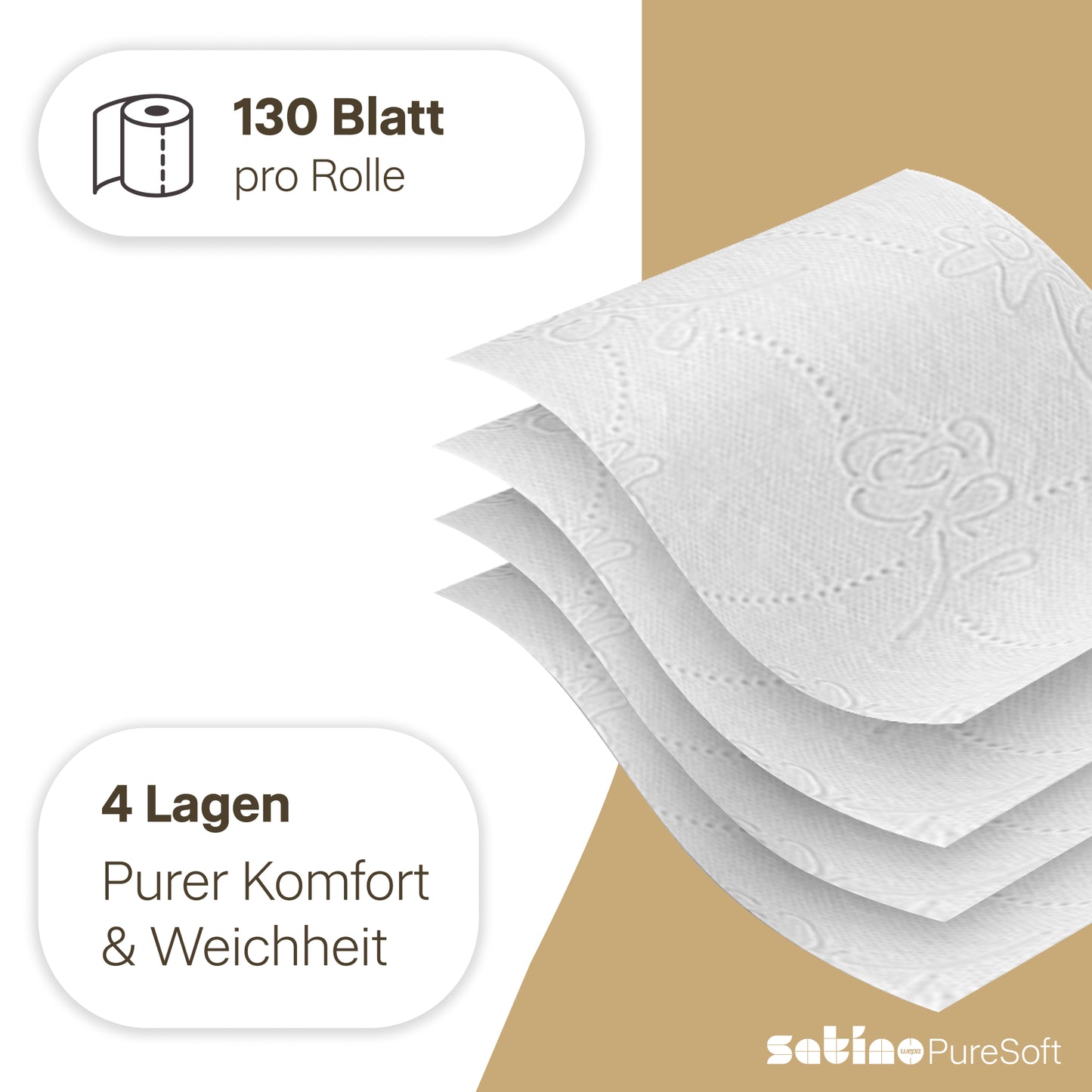 PureSoft Toilettenpapier 4-lagig – 56 Rollen à 130 Blatt