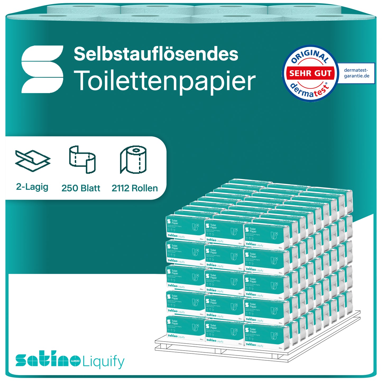 Liquify Toilettenpapier 2-lagig – 64 Rollen à 250 Blatt