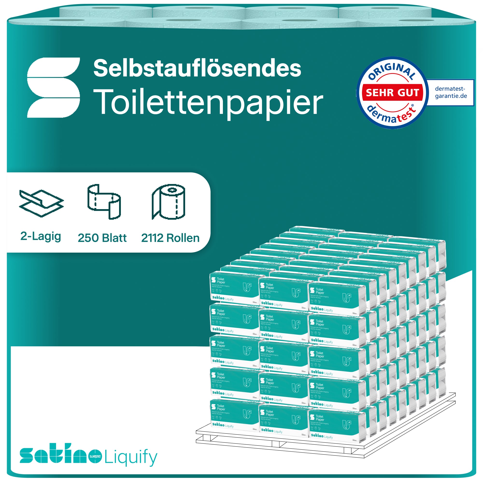 Liquify Toilettenpapier 2-lagig – 64 Rollen à 250 Blatt