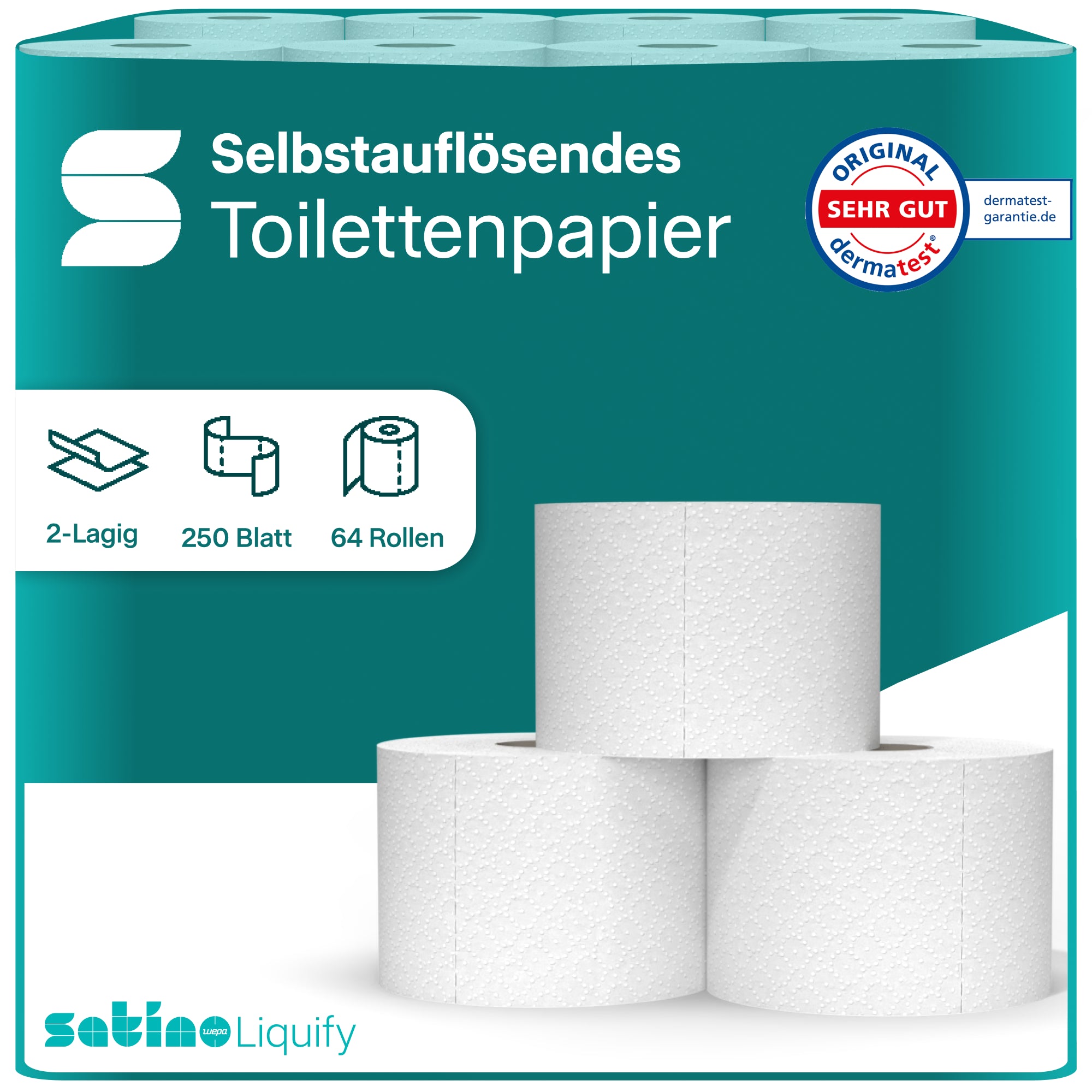 Liquify Toilettenpapier 2-lagig – 64 Rollen à 250 Blatt – Art. 061601