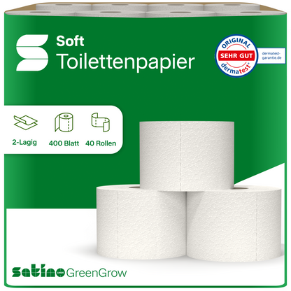 GreenGrow Toilettenpapier 2-lagig – 40 Rollen à 400 Blatt