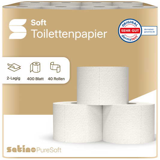 PureSoft Toilettenpapier 2-lagig – 40 Rollen à 400 Blatt