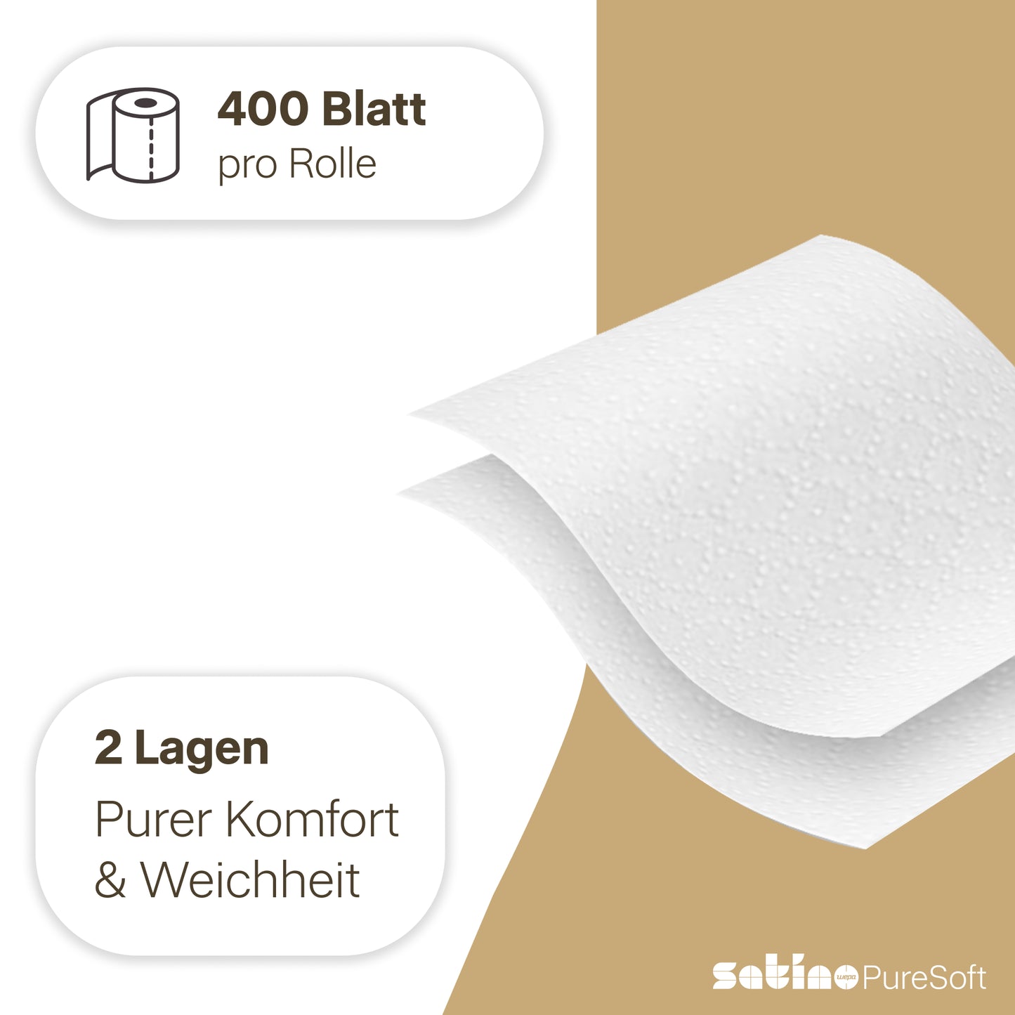PureSoft Toilettenpapier 2-lagig – 48 Rollen à 400 Blatt