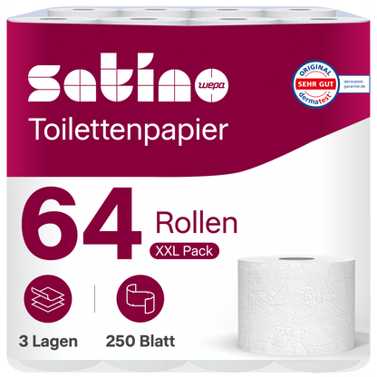 HiLine Toilettenpapier 3-lagig – 64 Rollen à 250 Blatt – Art. 071341
