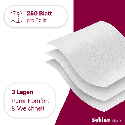 HiLine Toilettenpapier 3-lagig – 64 Rollen à 250 Blatt
