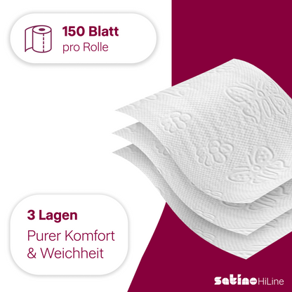 HiLine Toilettenpapier 3-lagig – 64 Rollen à 150 Blatt