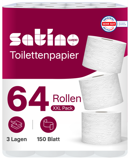 HiLine Toilettenpapier 3-lagig – 64 Rollen à 150 Blatt