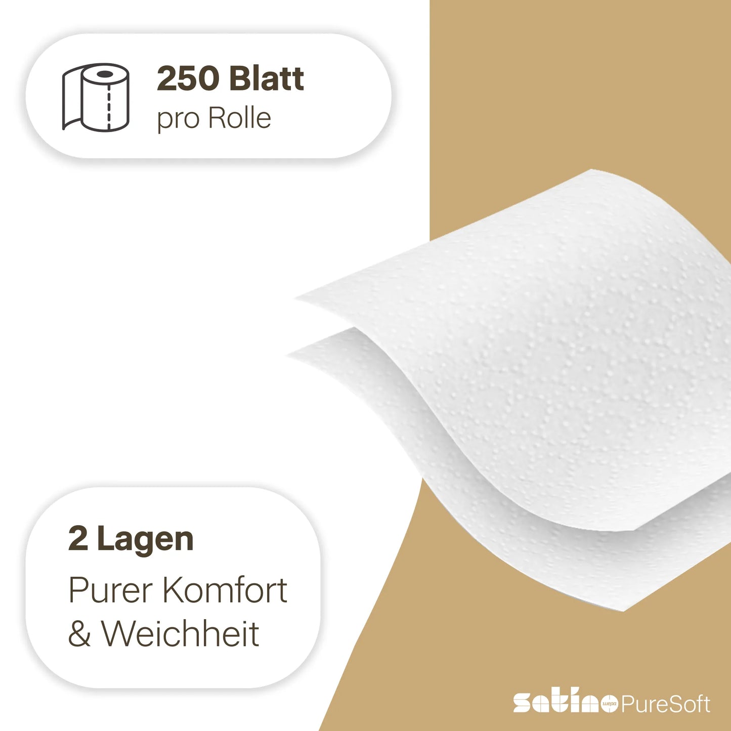 PureSoft Toilettenpapier 3-lagig – 250 Blatt je Rolle