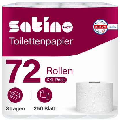 HiLine Toilettenpapier 3-lagig – 72 Rollen à 250 Blatt – Blumenprägung – Art. 078351