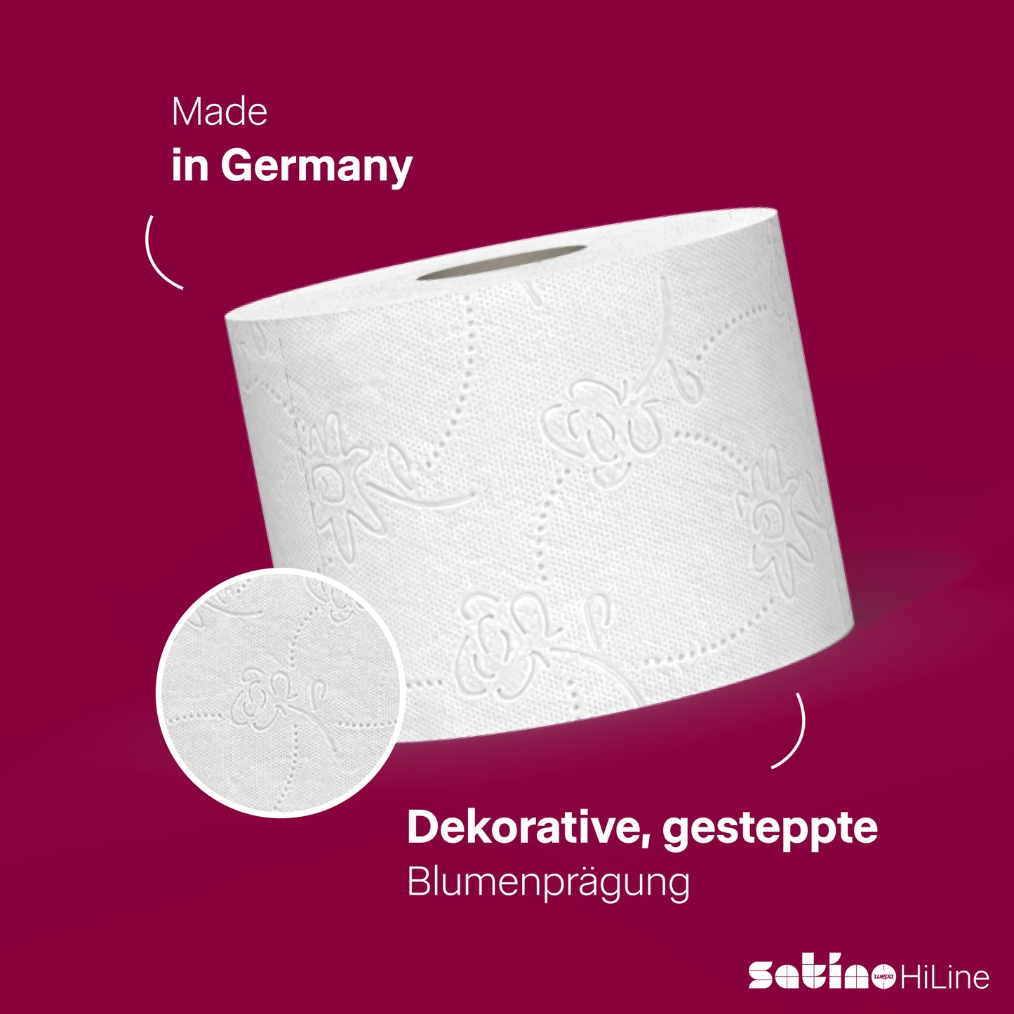 HiLine Toilettenpapier 3-lagig – 72 Rollen à 250 Blatt – Blumenprägung