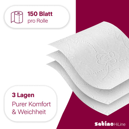 HiLine Toilettenpapier Kamille 3-lagig – 64 Rollen à 150 Blatt