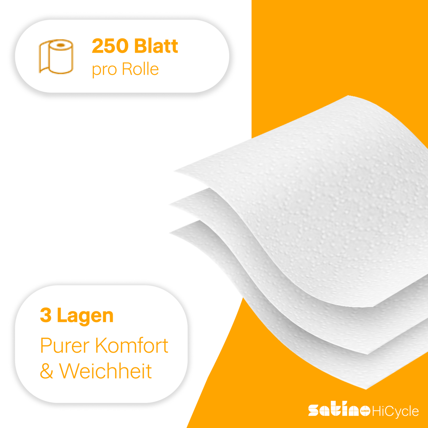 HiCycle Toilettenpapier 3-lagig – 64 Rollen à 250 Blatt