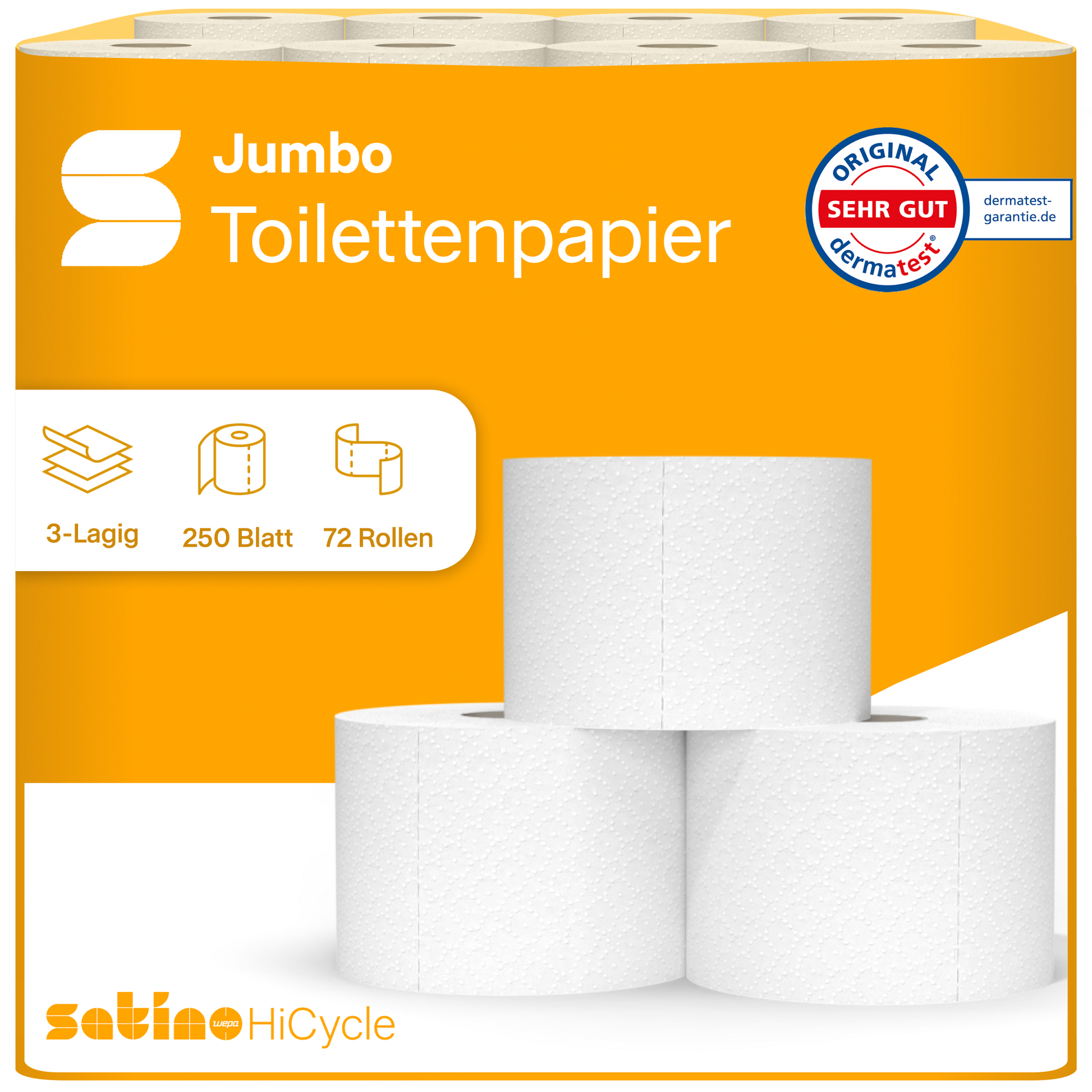HiCycle Toilettenpapier 3-lagig – 72 Rollen à 250 Blatt – Art. 082501