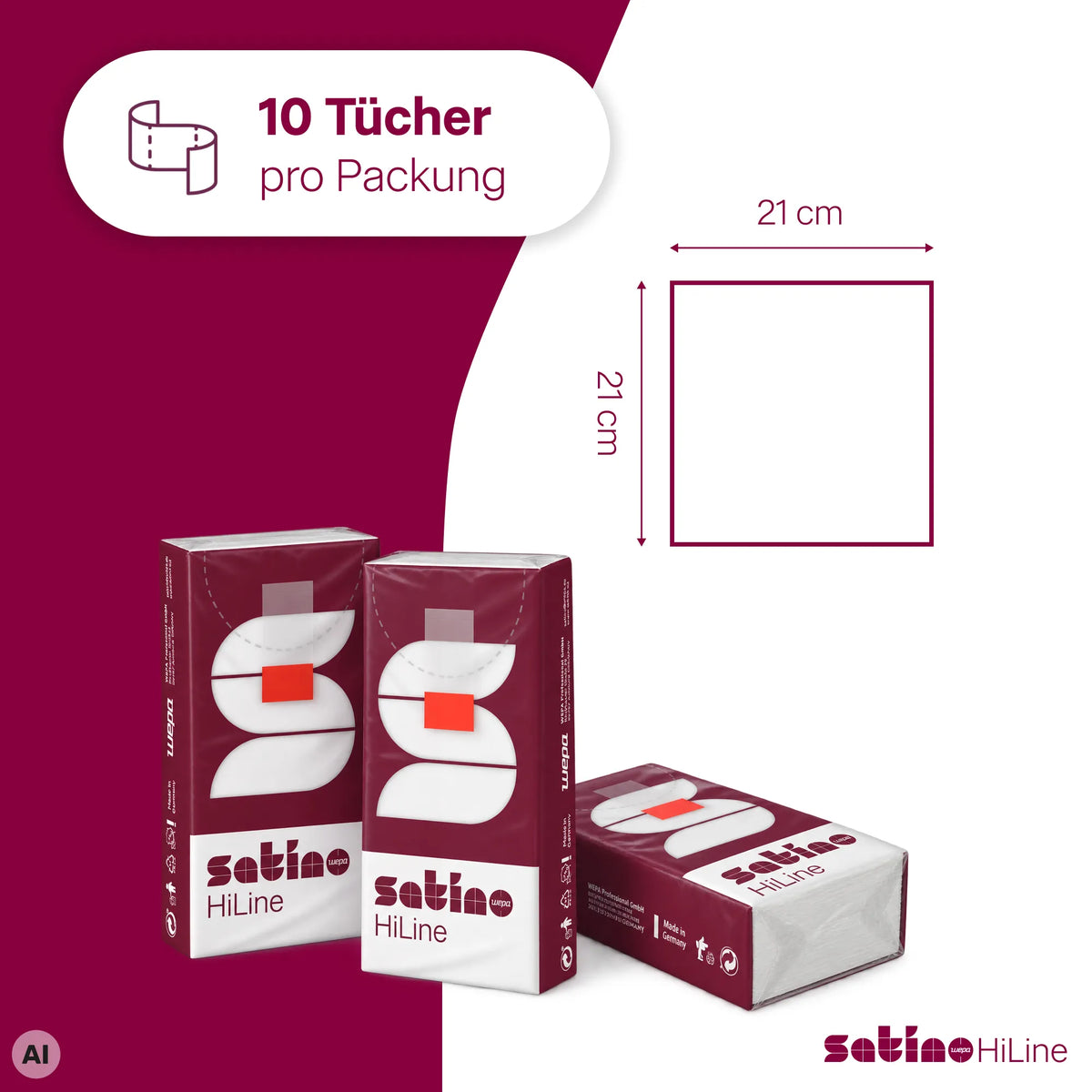 HiLine Taschentücher 4-lagig – 225 Päckchen à 10 Tücher