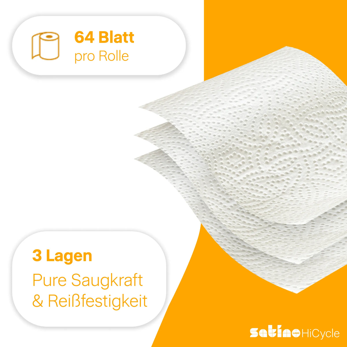 HiCycle Küchenrollen 3-lagig – 32 Rollen à 64 Blatt