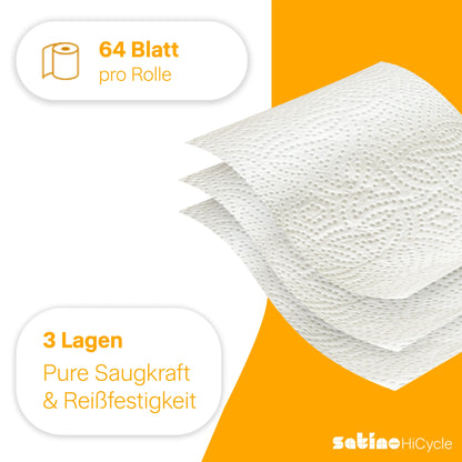 HiCycle Küchenrollen 3-lagig – 32 Rollen à 64 Blatt