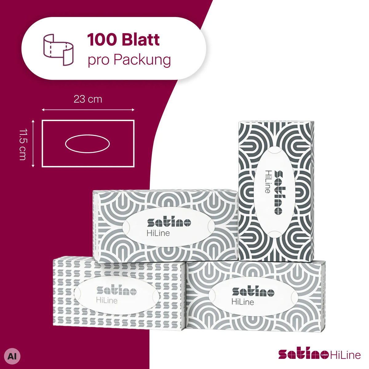 HiLine Kosmetiktücher 2-lagig – 40 Flachboxen à 100 Blatt