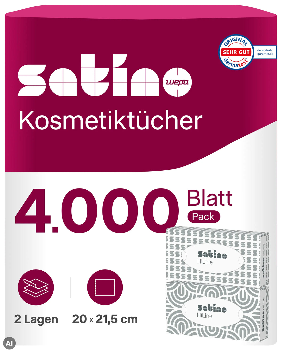 HiLine Kosmetiktücher 2-lagig – 40 Flachboxen à 100 Blatt