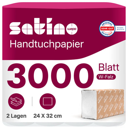 HiLine Papierhandtücher W-Falz 2-lagig – 3.000 Blatt – 24 × 32 cm