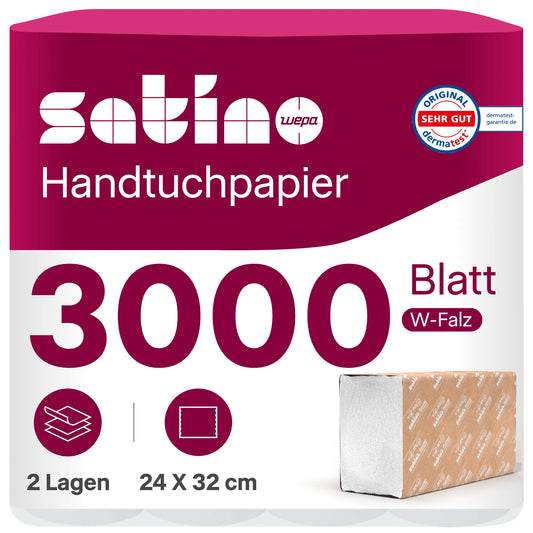 HiLine Papierhandtücher W-Falz 2-lagig – 3.000 Blatt – 24 × 32 cm