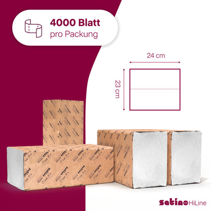 HiLine Papierhandtücher V-Falz 2-lagig – 4.000 Blatt – 24 × 23 cm