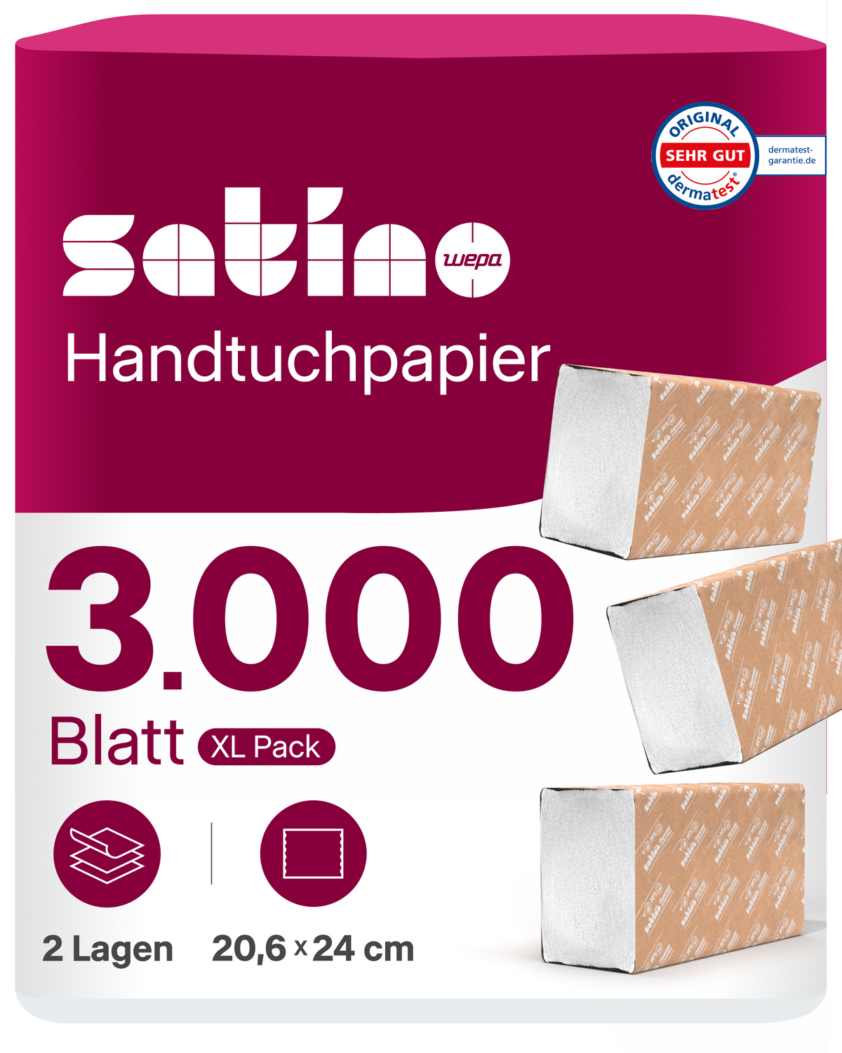 HiLine Papierhandtücher Z-Falz 2-lagig – 3.000 Blatt – 20,6 × 24 cm