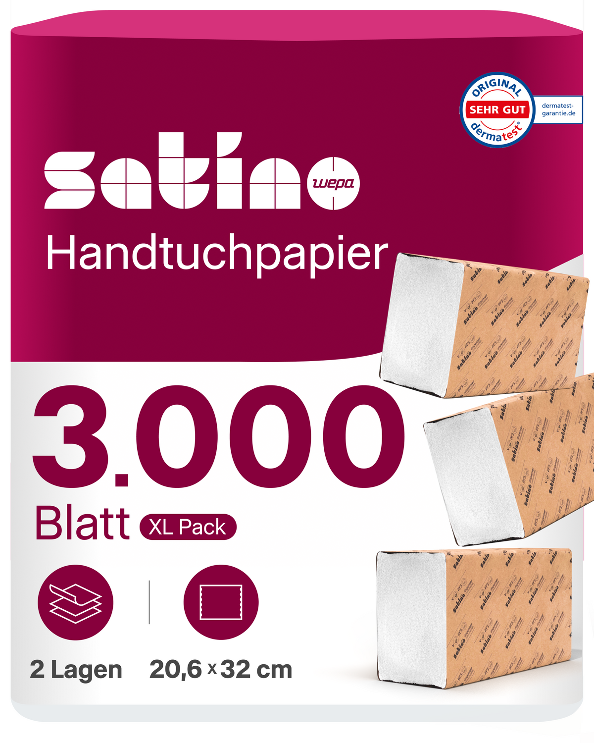 HiLine Papierhandtücher W-Falz 2-lagig – 3.000 Blatt – 20,6 × 32 cm