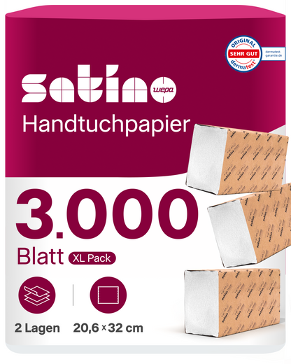 HiLine Papierhandtücher W-Falz 2-lagig – 3.000 Blatt – 20,6 × 32 cm