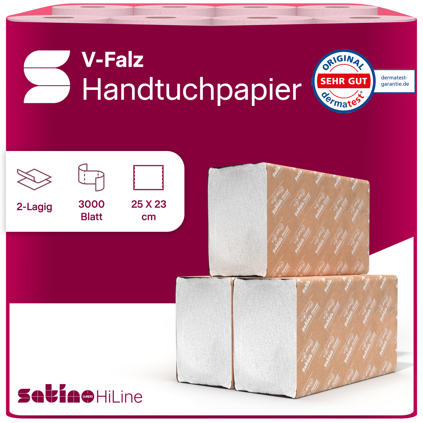 HiLine Papierhandtücher V-Falz 2-lagig – 3.000 Blatt – 25 × 23 cm – Art. 276641