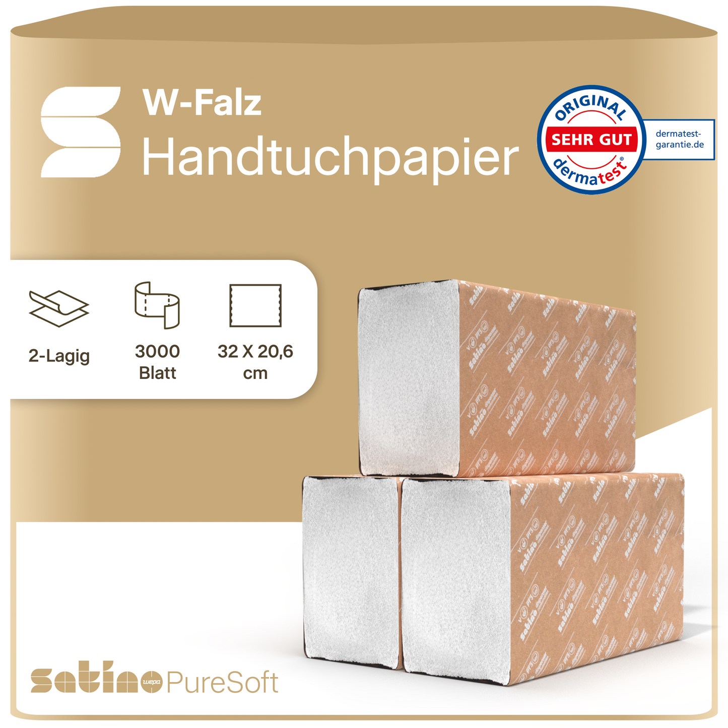 PureSoft Papierhandtücher W-Falz 2-lagig – 3.000 Blatt – 20,6 × 32 cm – Art. 277521