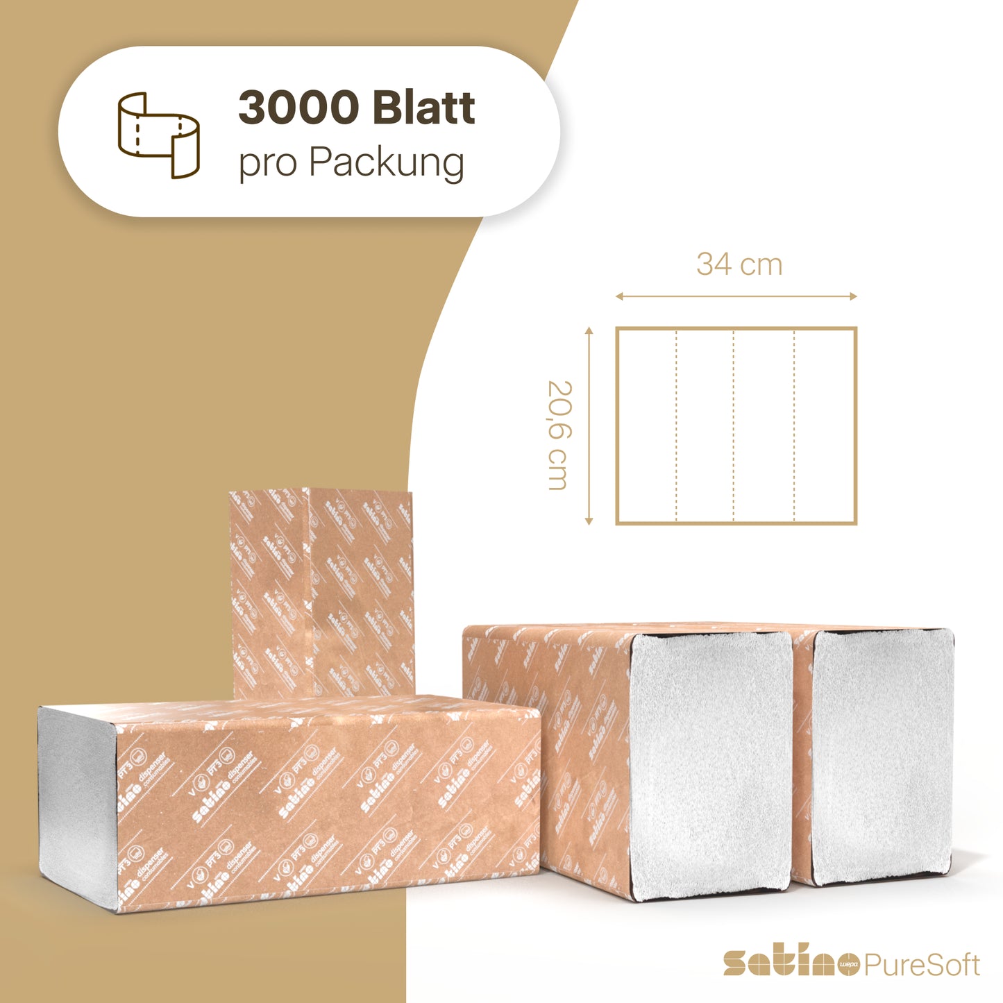 PureSoft Papierhandtücher W-Falz 2-lagig – 3.000 Blatt – 20,6 × 32 cm