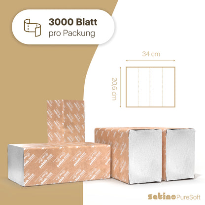 PureSoft Papierhandtücher W-Falz 2-lagig – 3.000 Blatt – 20,6 × 32 cm