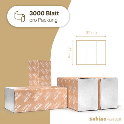 PureSoft Papierhandtücher W-Falz 2-lagig – 3.000 Blatt – 22 × 32 cm