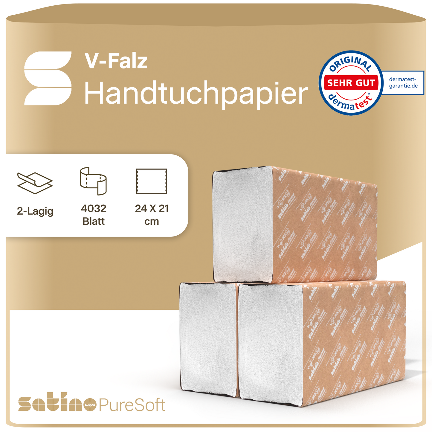 PureSoft Papierhandtücher V-Falz 2-lagig – 4.032 Blatt – 24 × 21 cm – Art. 278111