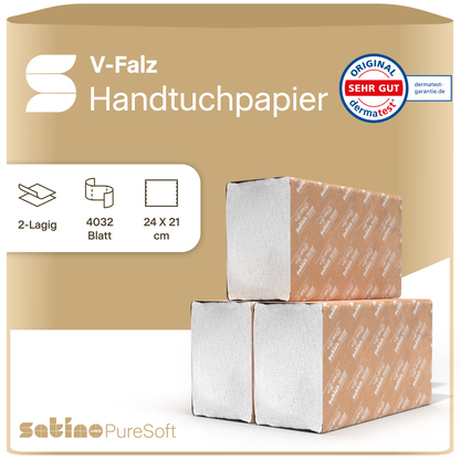 PureSoft Papierhandtücher V-Falz 2-lagig – 4.032 Blatt – 24 × 21 cm – Art. 278111