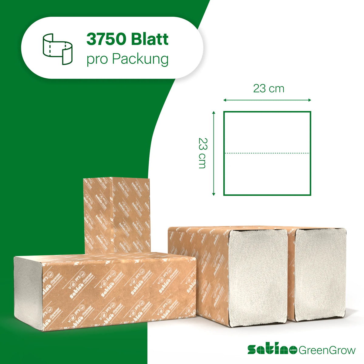 GreenGrow Papierhandtücher V-Falz 2-lagig – 3.750 Blatt – 23 × 23 cm