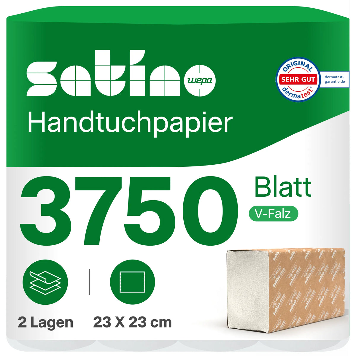 GreenGrow Papierhandtücher V-Falz 2-lagig – 3.750 Blatt – 23 × 23 cm