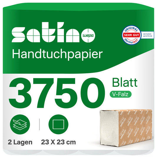 GreenGrow Papierhandtücher V-Falz 2-lagig – 3.750 Blatt – 23 × 23 cm