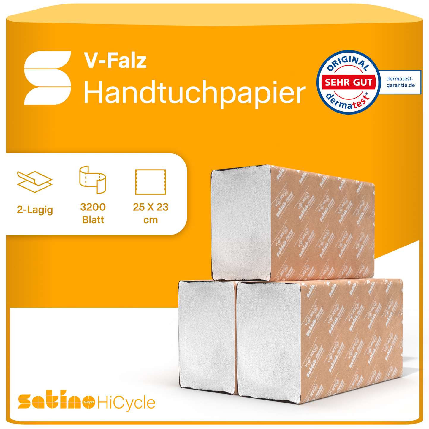 HiCycle Papierhandtücher V-Falz weiß 2-lagig – 3.200 Blatt – 25 × 23 cm – Art. 278501