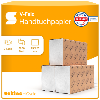 HiCycle Papierhandtücher V-Falz weiß 2-lagig – 3.200 Blatt – 25 × 23 cm – Art. 278511