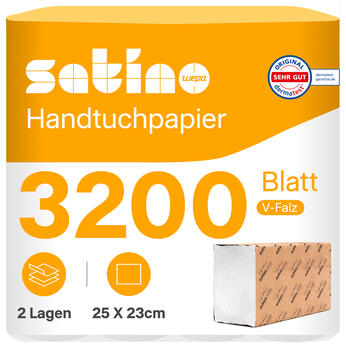HiCycle Papierhandtücher V-Falz weiß 2-lagig – 3.200 Blatt – 25 × 23 cm
