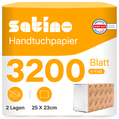 HiCycle Papierhandtücher V-Falz weiß 2-lagig – 3.200 Blatt – 25 × 23 cm