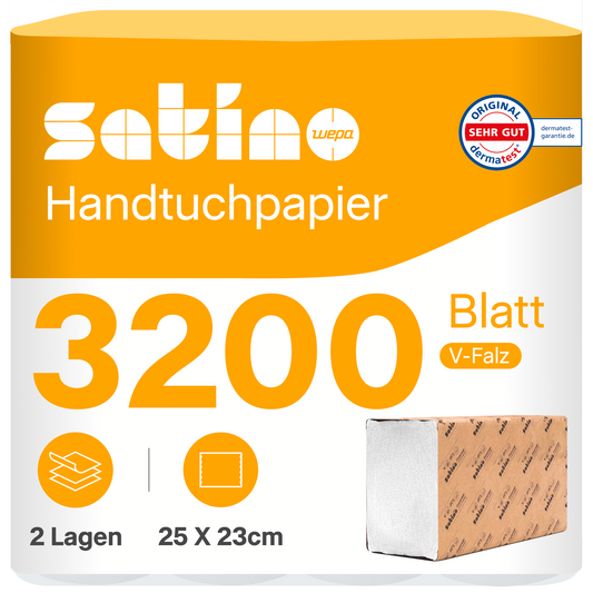 HiCycle Papierhandtücher V-Falz weiß 2-lagig – 3.200 Blatt – 25 × 23 cm