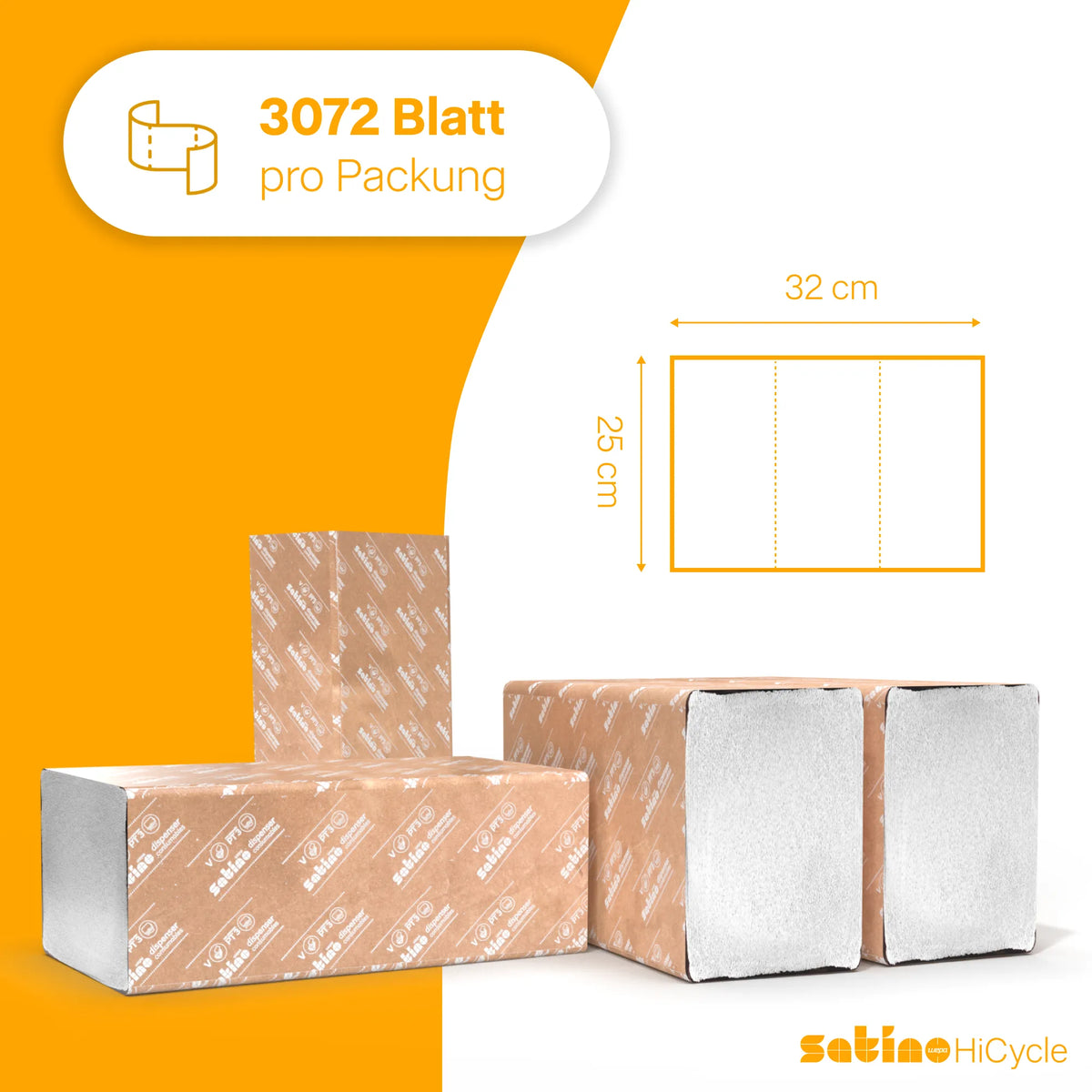HiCycle Papierhandtücher C-Falz hochweiß 2-lagig – 3.072 Blatt – 25 × 32 cm