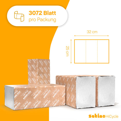 HiCycle Papierhandtücher C-Falz hochweiß 2-lagig – 3.072 Blatt – 25 × 32 cm
