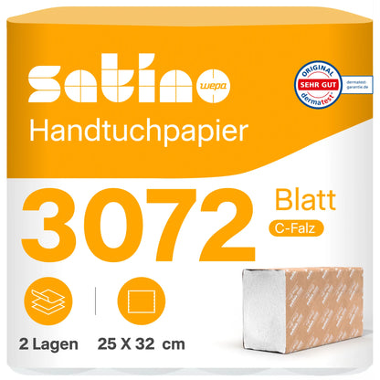 HiCycle Papierhandtücher C-Falz weiß 2-lagig – 3.072 Blatt – 25 × 32 cm