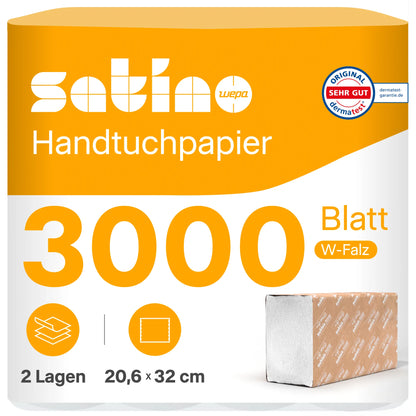 HiCycle Papierhandtücher W-Falz 2-lagig – 3.000 Blatt – 20,6 × 32 cm